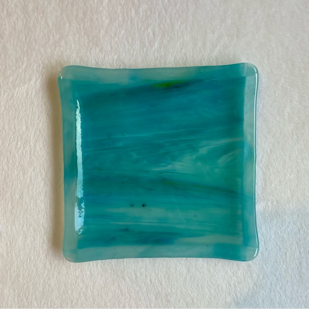 Beautiful Turquoise Glass Trinket Tray